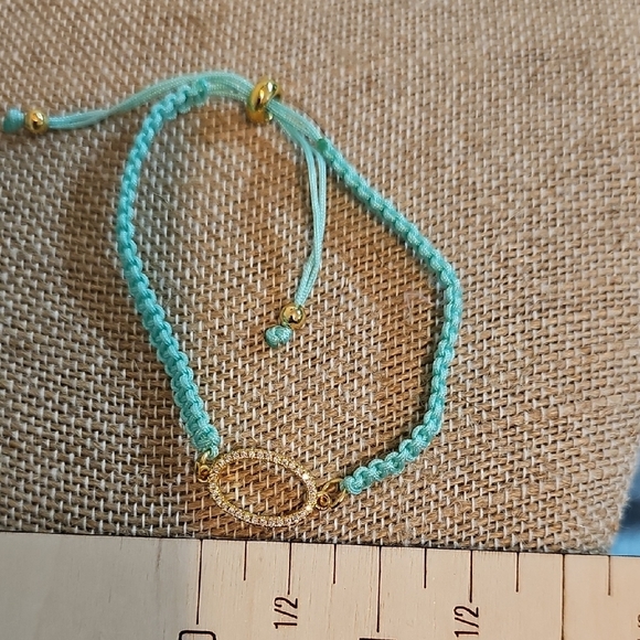 Gold and Mint Braided Adjustable Bracelet. Hand Crafted - Picture 2 of 2